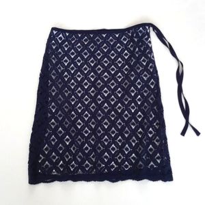 Max Studio Navy Blue Nylon Blend Lace Skirt with Built In Lining & Ribbon Tie 4